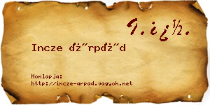 Incze Árpád névjegykártya
